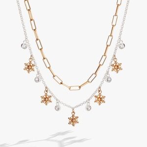 Gold and Silver Snowflake Charm Necklace